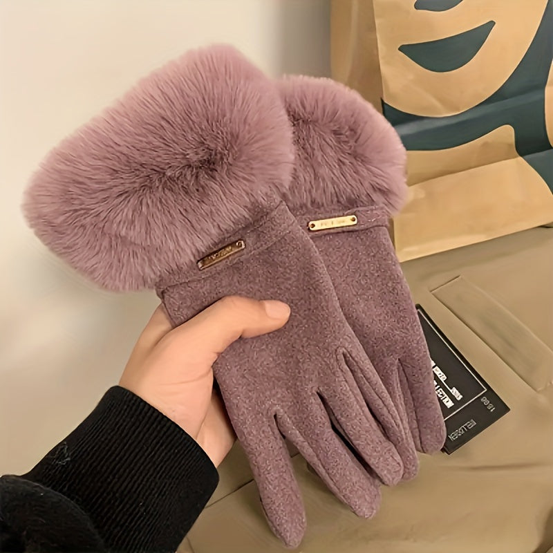 Plush Furry Cuff, Double-Layer Thick Insulation, Windproof & Warm, Ideal for Outdoor Activities & Cycling, Available in Pink/Purple/Blue/Gray